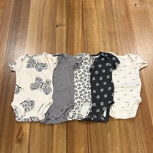 Baby Girl 5-Pack Striped Butterfly Short-Sleeve Cotton Bodysuits - Newborn